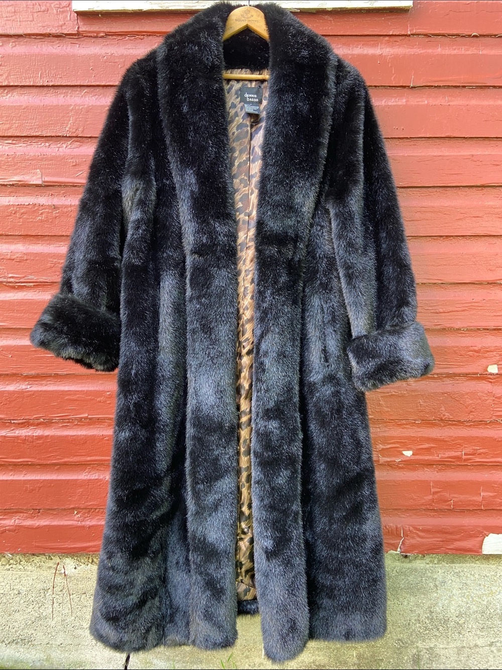 Vintage Dennis Basso Luxury Black Faux Fur Mink Shawl Collar Coat Women’s Size L